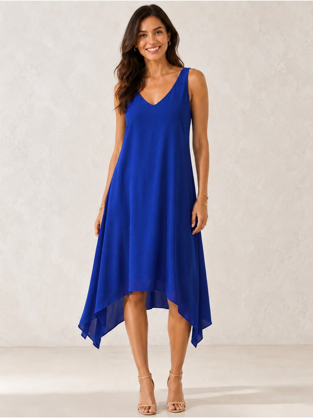 Ralph Lauren Royal Blue Asymmetrical Handkerchief-Hem Dress